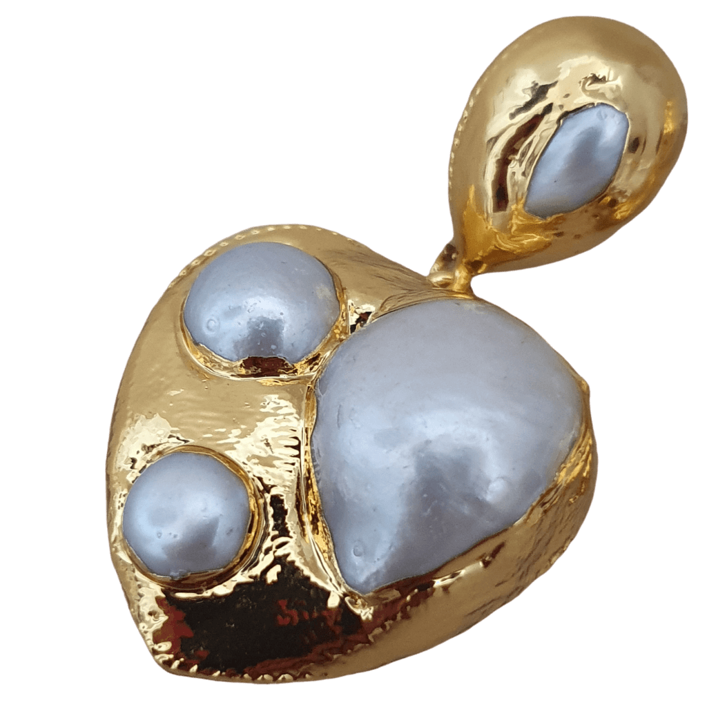 18k gold plated heart freshwater pearl drop earrings