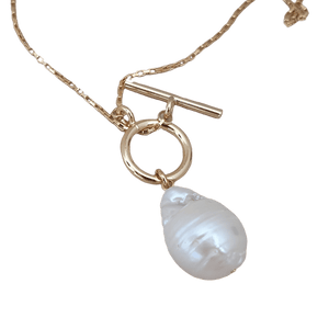 Gold plated baroque freshwater pearl toggle necklace
