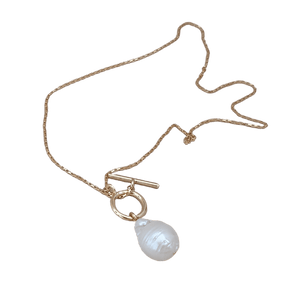 Gold plated baroque freshwater pearl toggle necklace