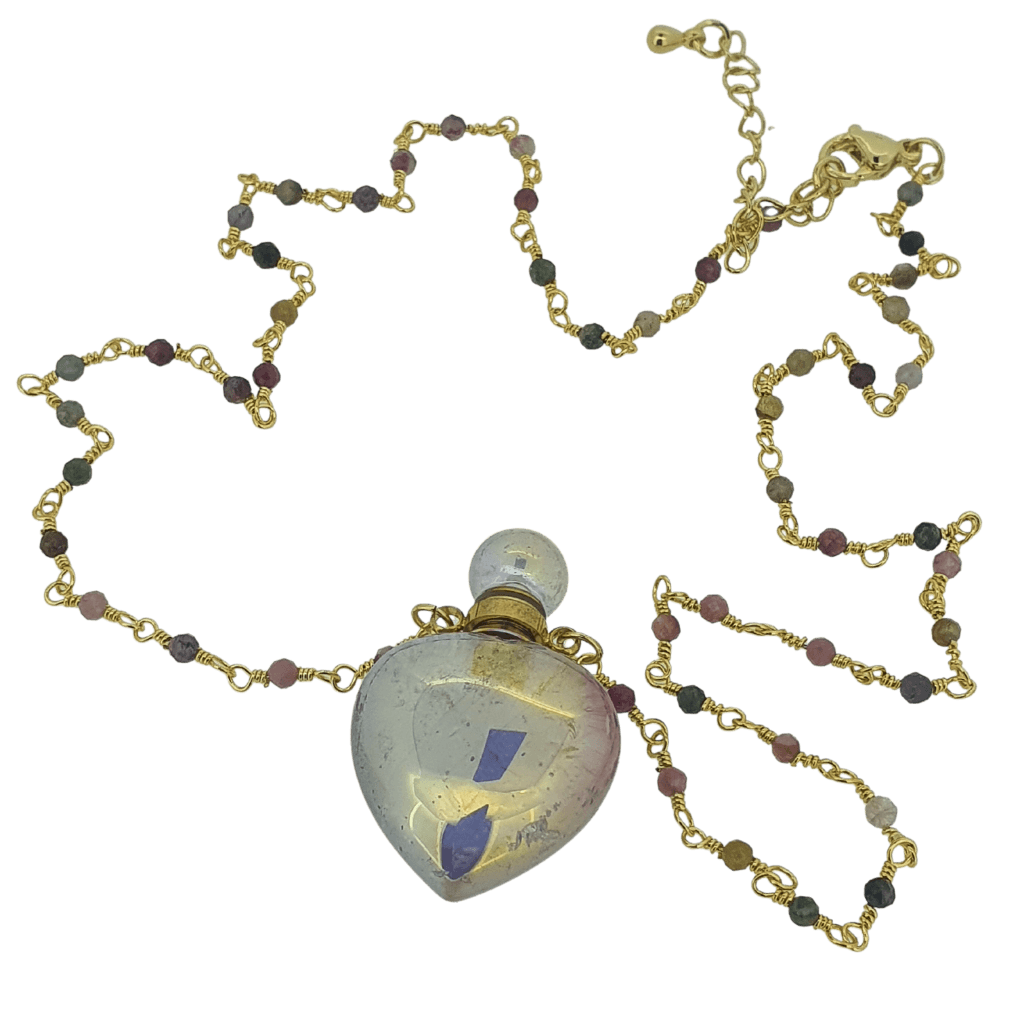 18k gold plated heart amethyst perfume bottle necklace