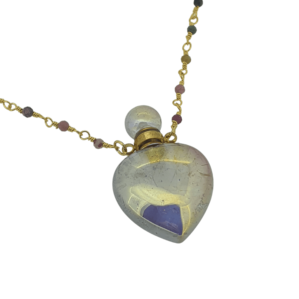 18k gold plated heart amethyst perfume bottle necklace