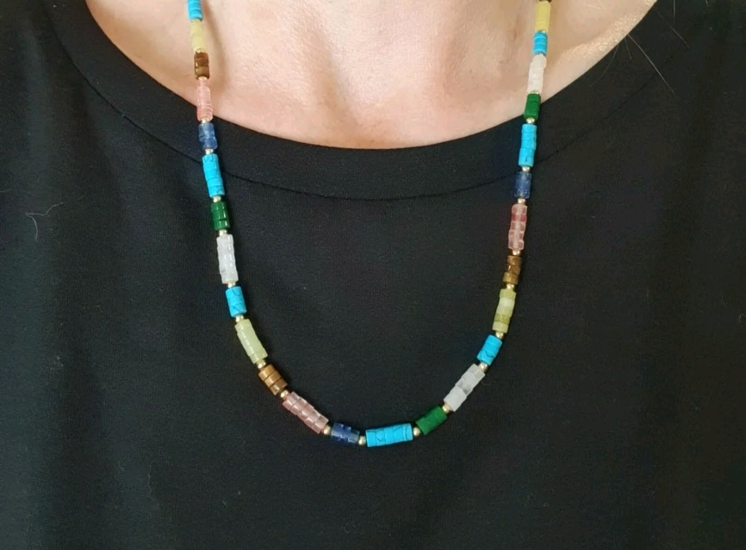 18k gold plated bright pastel stone bead necklace