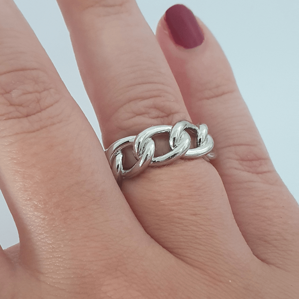 Silver chunky adjustable chain ring