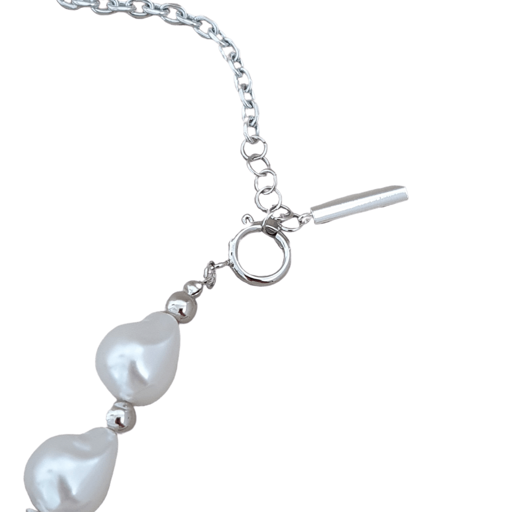 Silver baroque pearl style chain necklace