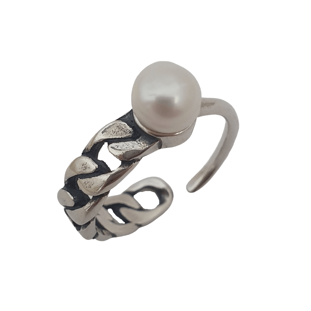 925 stirling silver pearl half chain ring