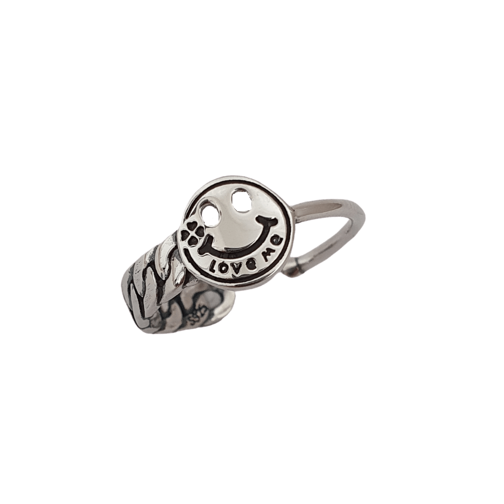 925 stirling silver smiley face love chain ring