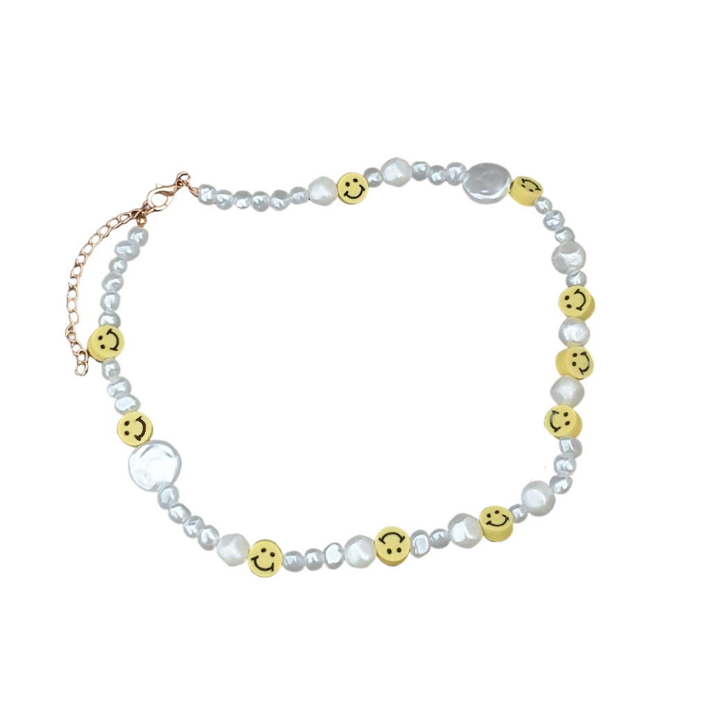 Seed pearl style smiley face necklace