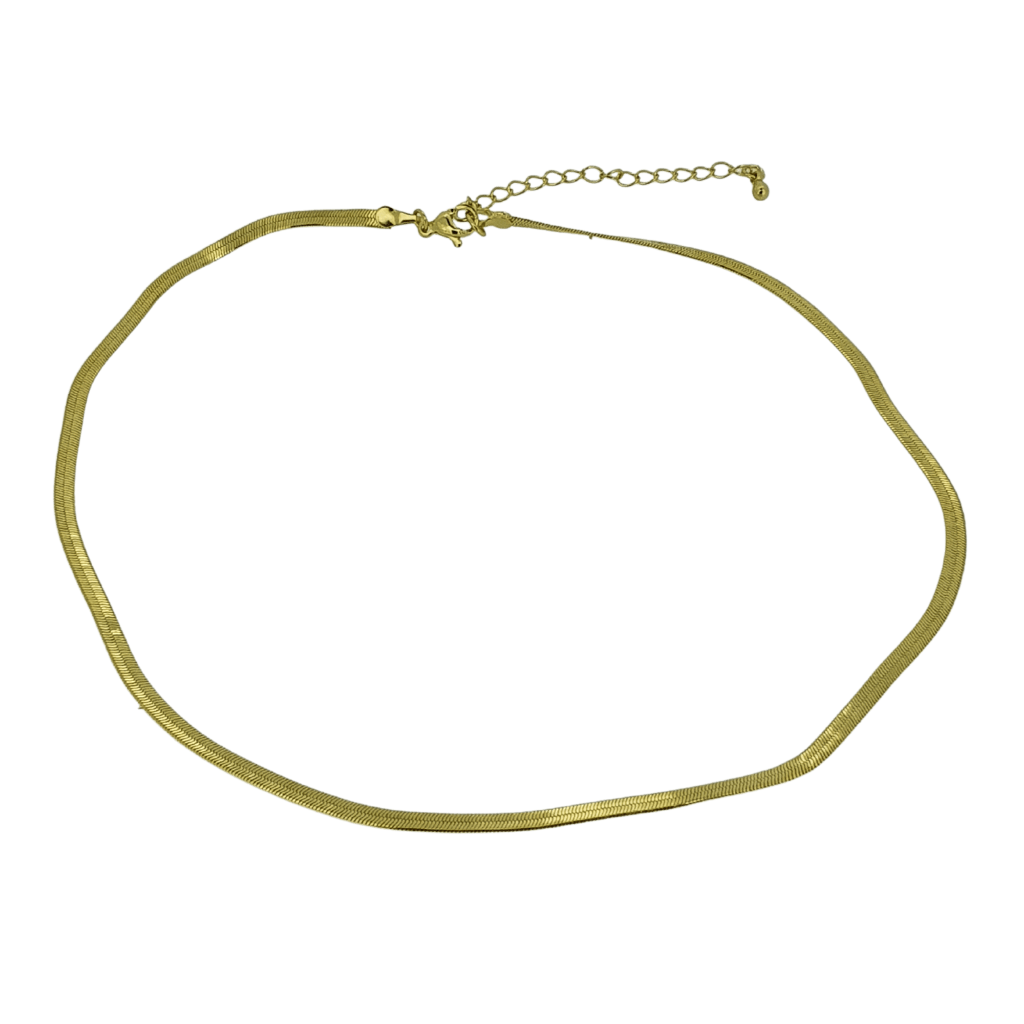 18k gold plated flat gold snake effect chain necklace